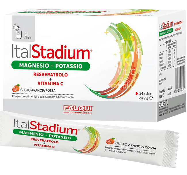 ITALSTADIUM MAGNESIO POTASSIO RESVERATOLO VITAMINA C ARANCIA ROSSA 24 STICK - latuafarmacia.org