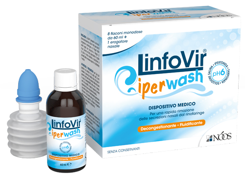 LINFOVIR IPERWASH SOLUZIONE SALINA IPERTONICA TAMPONATA 8 FLACONI DA 60 ML + 1 EROGATORE NASALE - latuafarmacia.org