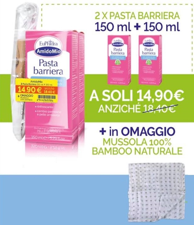 EUPHIDRA AMIDOMIO PASTA BARRIERA 2X150 ML + MUSSOLA GADGET - latuafarmacia.org