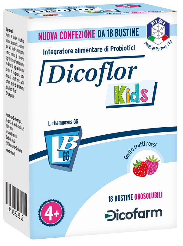 DICOFLOR KIDS 18 BUSTINE OROSOLUBILI GUSTO FRUTTI ROSSI - latuafarmacia.org