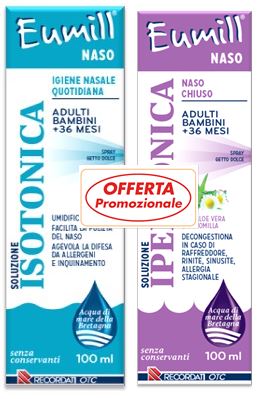 EUMILL NASO BIPACK SPRAY SOLUZIONE ISOTONICA 100 ML + SOLUZIONE IPERTONICA 100 ML - latuafarmacia.org