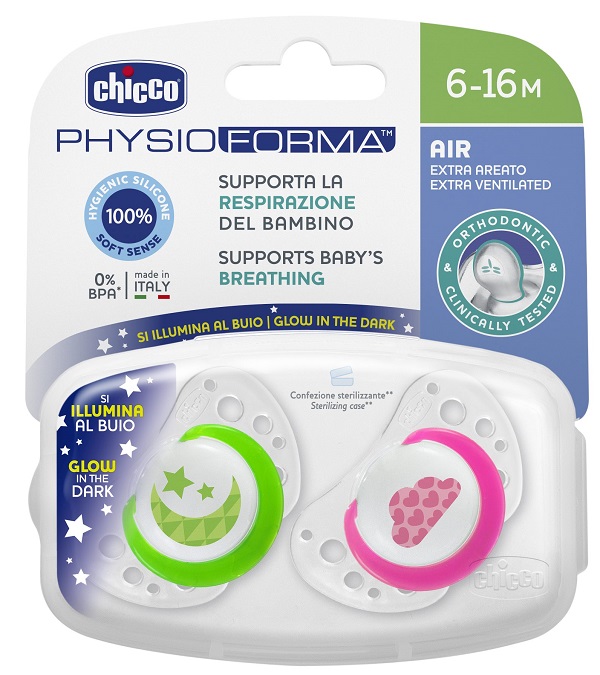 CHICCO SUCCHIETTO AIR LUMI IN SILICONE 6-16 MESI 2 PEZZI - latuafarmacia.org