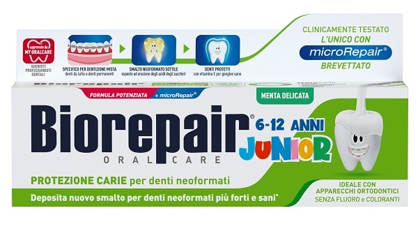 BIOREPAIR ORAL CARE JUNIOR 6-12 ANNI DENTIFRICIO PROTEZIONE ANTI CARIE SMALTO NEOFORMATO ALLA MENTA DELICATA 75 ML - latuafarmacia.org