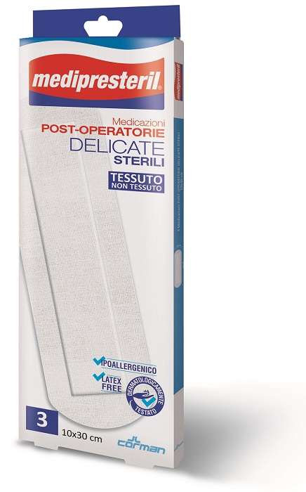 MEDICAZIONE POST OPERATORIA MEDIPRESETERIL DELICATA TNT 10X30CM 3 PEZZI - latuafarmacia.org