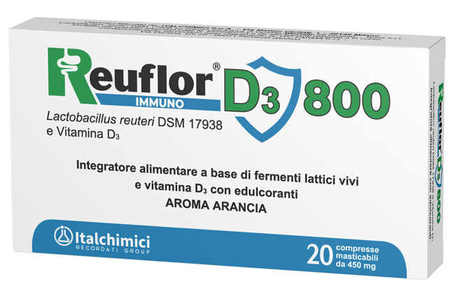 REUFLOR D3 800 20 COMPRESSE MASTICABILI AROMA ARANCIA - latuafarmacia.org