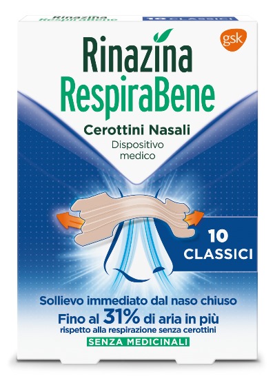 RINAZINA RESPIRABENE CEROTTI NASALI CLASSICI CARTON 10 PEZZI - latuafarmacia.org