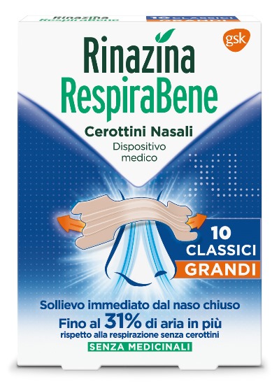 RINAZINA RESPIRABENE CEROTTI NASALI CLASSICI GRANDI CARTON 10 PEZZI - latuafarmacia.org