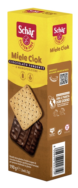 SCHAR MIELE CIOK BISCOTTI AL MIELE RICOPERTI DI CIOCCOLATO FONDENTE 3 PORZIONI DA 63,5 G - latuafarmacia.org
