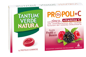 TANTUM VERDE NATURA PROPOLI+C CON ZINCO E VITAMINA C 15 PASTIGLIE GOMMOSE GUSTO FRUTTI DI BOSCO - latuafarmacia.org