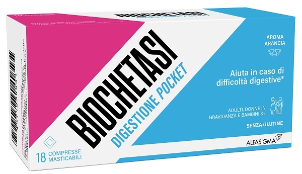 BIOCHETASI DIGESTIONE POCKET 18 COMPRESSE MASTICABILI - latuafarmacia.org