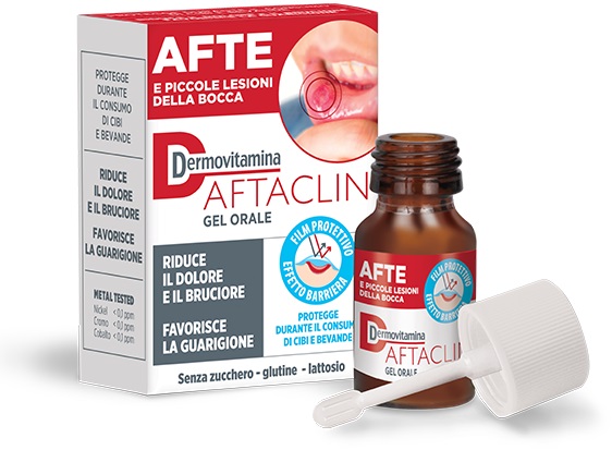 DERMOVITAMINA AFTACLIN GEL ORALE 7 ML CONTRO DOLORE E BRUCIONE SENZA ZUCCHERO E SENZA GLUTINE - latuafarmacia.org