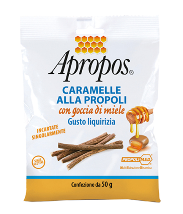 APROPOS CARAMELLE ALLA PROPOLI CON GOCCIA DI MIELE GUSTO LIQUIRIZIA 50 G - latuafarmacia.org