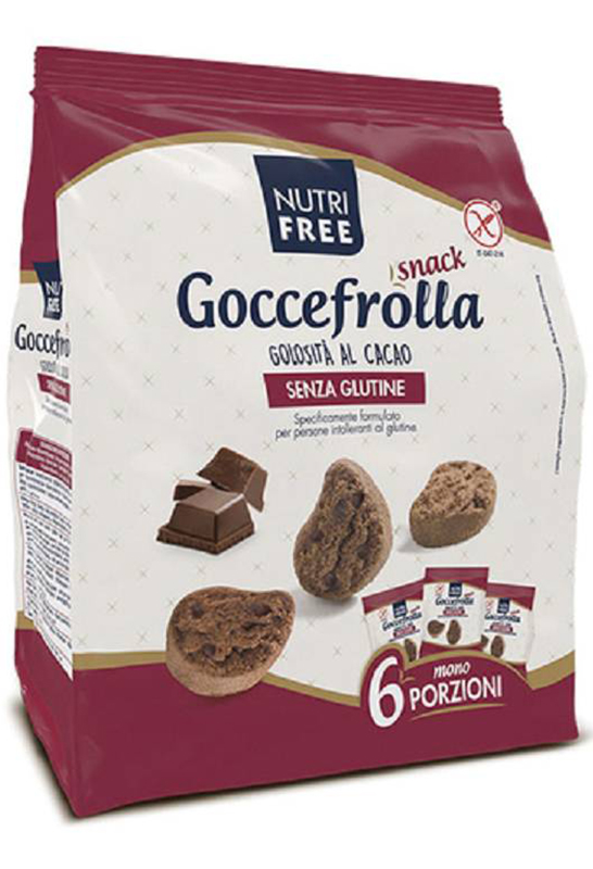 NUTRIFREE GOCCEFROLLA SNACK GOLOSITA' AL CACAO SENZA LATTOSIO 6 MONOPORZIONI DA 40 G - latuafarmacia.org