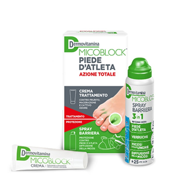 DERMOVITAMINA MICOBLOCK PIEDE D'ATLETA AZIONE TOTALE CREMA 30ML + SPRAY BARRIERA 3 IN 1 100 ML - latuafarmacia.org