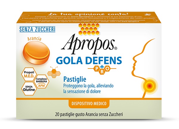 APROPOS GOLA DEFENS PRO 20 PASTIGLIE ARANCIA SENZA ZUCCHERO - latuafarmacia.org