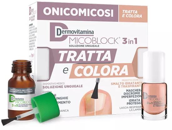 DERMOVITAMINA MICOBLOCK 3 IN 1 TRATTA E COLORA SOLUZIONE UNGUEALE 7 ML + SMALTO IDRATANTE TRASPIRANTE 5 ML - latuafarmacia.org