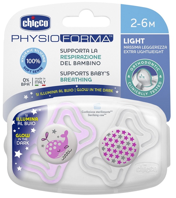 CHICCO SUCCHIETTO LIGHT LUMINOSO SILICONE 2-6 MESI 2 PEZZI - latuafarmacia.org