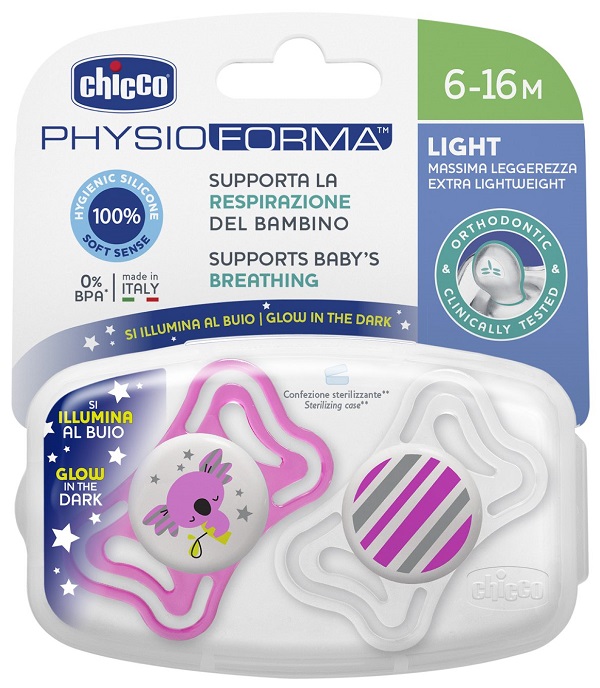 CHICCO SUCCHIETTO LIGHT LUMINOSO SILICONE 6-16 MESI 2 PEZZI - latuafarmacia.org