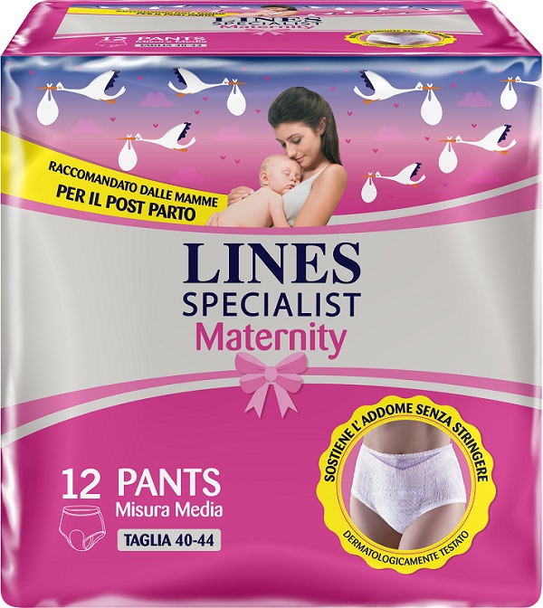 LINES SPECIALIST MATERNITY MUTANDINA ASSORBENTE PER PERDITE POST PARTO MISURA MEDIUM 12 PEZZI - latuafarmacia.org