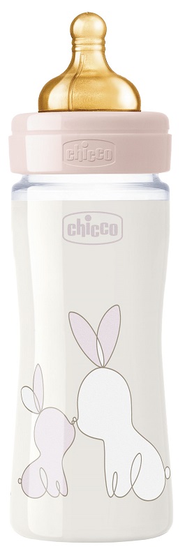 CHICCO BIBERON ORIGINAL 240ML VETRO 1 FORO 1 FORO GIRL CON TETTARELLA IN CAUCCIU' - latuafarmacia.org