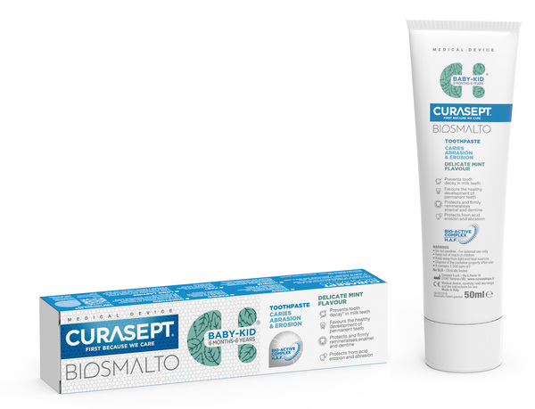 CURASEPT BIOSMALTO DENTIFRICIO BABY KID MENTA CARIE ABRASIONE & EROSIONE 50 ML - latuafarmacia.org