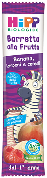 HIPP BIO BARRETTA ALLA FRUTTA BANANA/LAMPONI/CEREALI 23 G - latuafarmacia.org