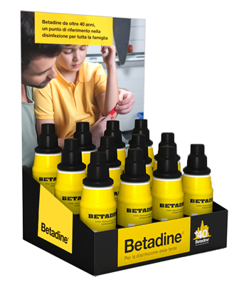 BETADINE ESPOSITORE SOLUZIONE CUTANEA 10% 12 PEZZI DA 125 ML - latuafarmacia.org
