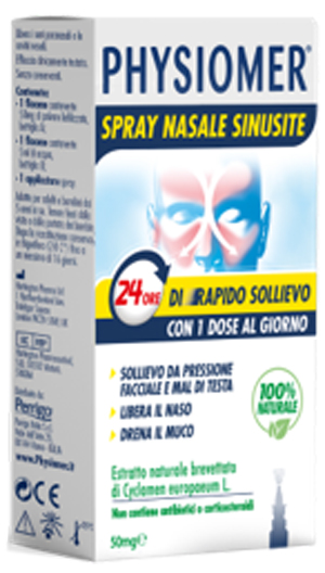 PHYSIOMER SPRAY NASALE SINUSITE 2 PEZZI 1 FLACONE DA 50 MG DI ESTRATTO DI CICLAMINO NATURALE LIOFILIZZATO + 1 FIALE DA 5 ML DI SOLVENTE - latuafarmacia.org