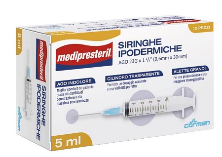 SIRINGA IPODERMICA MEDIPRESTERIL AGO 23 GAUGE 1 1/4 0,5X30MM 5 ML 10 PEZZI - latuafarmacia.org
