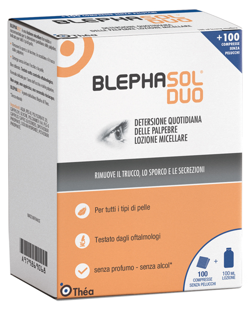 BLEPHASOL DUO SOLUZIONE MICELLARE IGIENE PALPEBRALE 100 ML + 100 GARZE - latuafarmacia.org