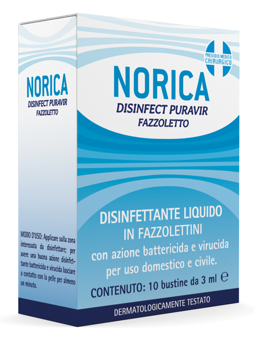 NORICA DISINFECT PURAVIR FAZZOLETTO 10 BUSTINE DA 3 ML - latuafarmacia.org