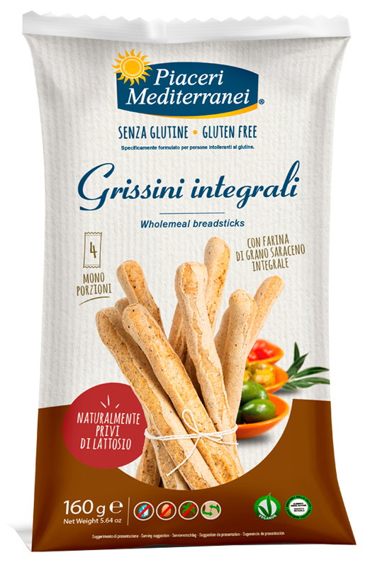 PIACERI MEDITERRANEI GRISSINI INTEGRALI 160 G - latuafarmacia.org