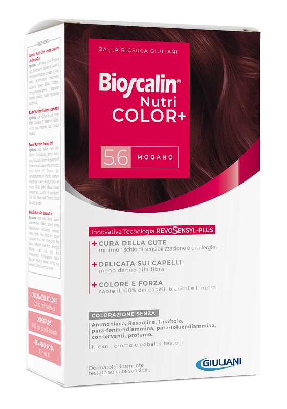 BIOSCALIN NUTRICOLOR PLUS 5,6 MOGANO CREMA COLORANTE 40 ML + RIVELATORE CREMA 60 ML + SHAMPOO 12 ML + TRATTAMENTO FINALE BALSAMO 12 ML - latuafarmacia.org