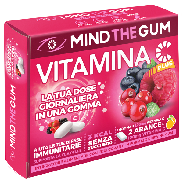MIND THE GUM VITAMINA C FRUTTI ROSSI 18 GOMME CONFETTATE SENZA ZUCCHERO - latuafarmacia.org