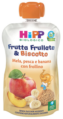 HIPP BIO FRUTTA FRULLATA &BISCOTTO MELA PESCA BANANA FROLLINO 90 G - latuafarmacia.org