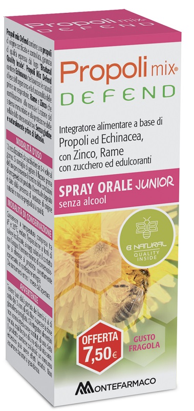 PROPOLI MIX DEFEND SPRAY ORALE JUNIOR ANALCOLICO 30 ML GUSTO FRAGOLA - latuafarmacia.org