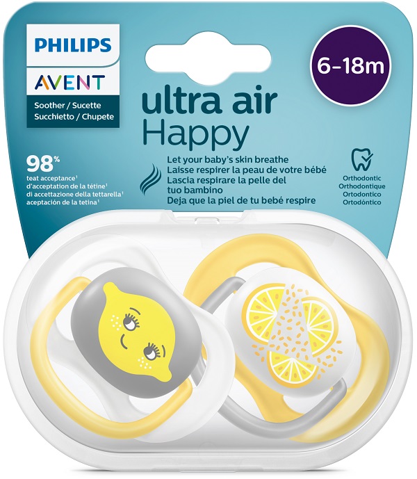 AVENT ULTRA AIR CIUCCIO ORTODONTICO 6-18 MESI NEUTRO/LIMONI 2 PEZZI - latuafarmacia.org