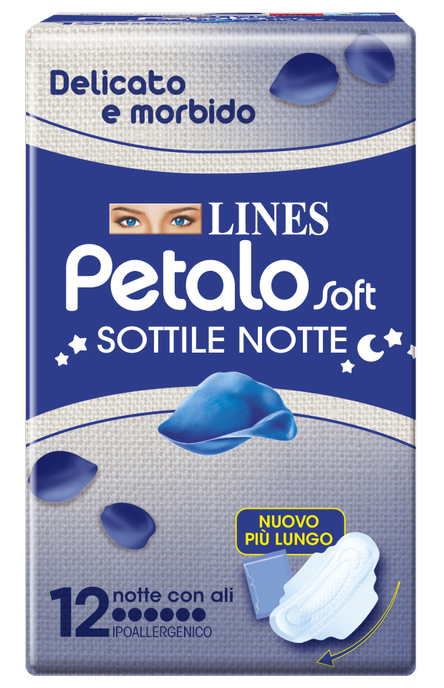 LINES PETALO SOFT SOTTILE NOTTE CON ALI IPOALLERGENICO 12 PEZZI - latuafarmacia.org