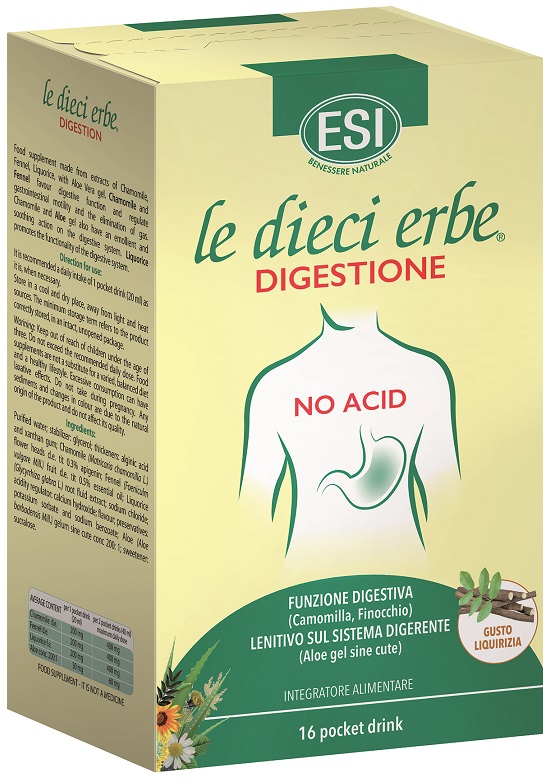 ESI LE DIECI ERBE DIGESTIONE NO ACID 16 POCKET DRINK GUSTO LIQUIRIZIA 20 ML - latuafarmacia.org