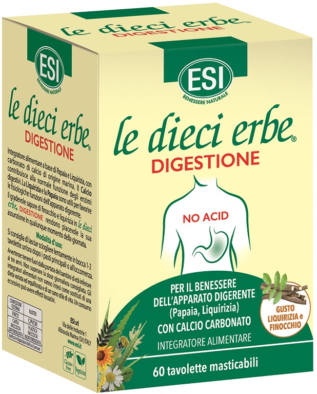 ESI LE DIECI ERBE DIGESTIONE NO ACID 60 TAVOLETTE MASTICABILI - latuafarmacia.org