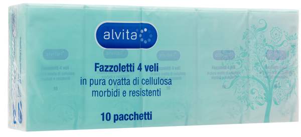 ALVITA FAZZOLETTI 4 VELI PURA OVATTA DI CELLULOSA 10 PACCHETTI - latuafarmacia.org