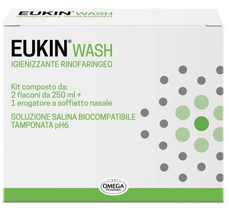 EUKIN WASH IGIENIZZANTE RINOFARINGEO KIT 2 FLACONI DA 250 ML + EROGATORE A SOFFIETTO NASALE - latuafarmacia.org