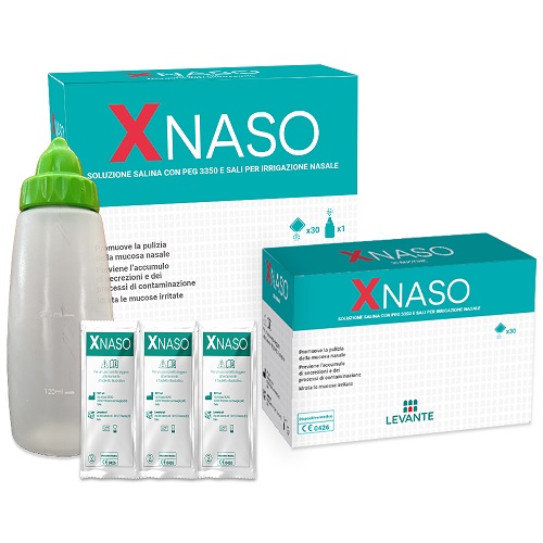 SOLUZIONE SALINA CON PEG 3350 E SALI PER IRRIGAZIONE NASALE XNASO 30 BUSTINE + 1 EROGATORE - latuafarmacia.org