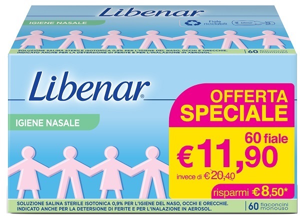 SOLUZIONE SALINA ISOTONICA 0,9% LIBENAR PER IGIENE NASALE 60 FLACONCINI MONOUSO X 5 ML - latuafarmacia.org